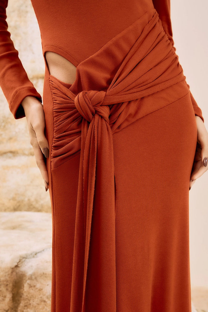 Vestido Largo con Recorte Cut Out Naranja