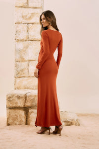 Vestido Largo con Recorte Cut Out Naranja