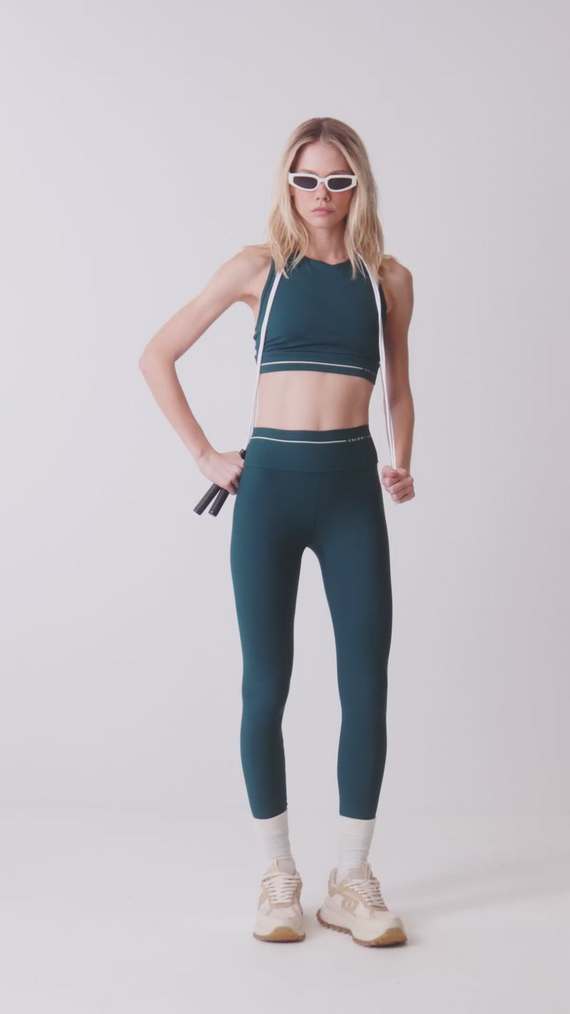 Calza Legging Performance Stripe – Verde Petróleo – Colcci Sport Inspire